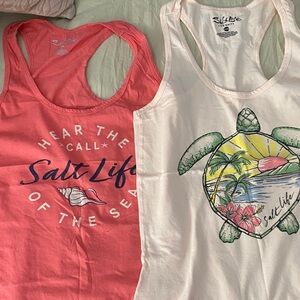 Salt Life  Tank Tops - Coral and White